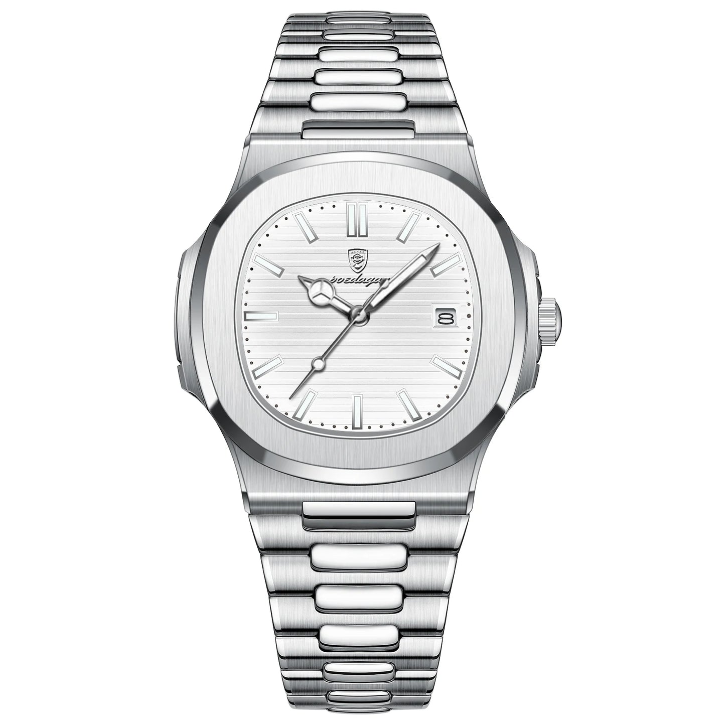 POEDAGAR Quadrat Luxus Herrenuhr Silber
