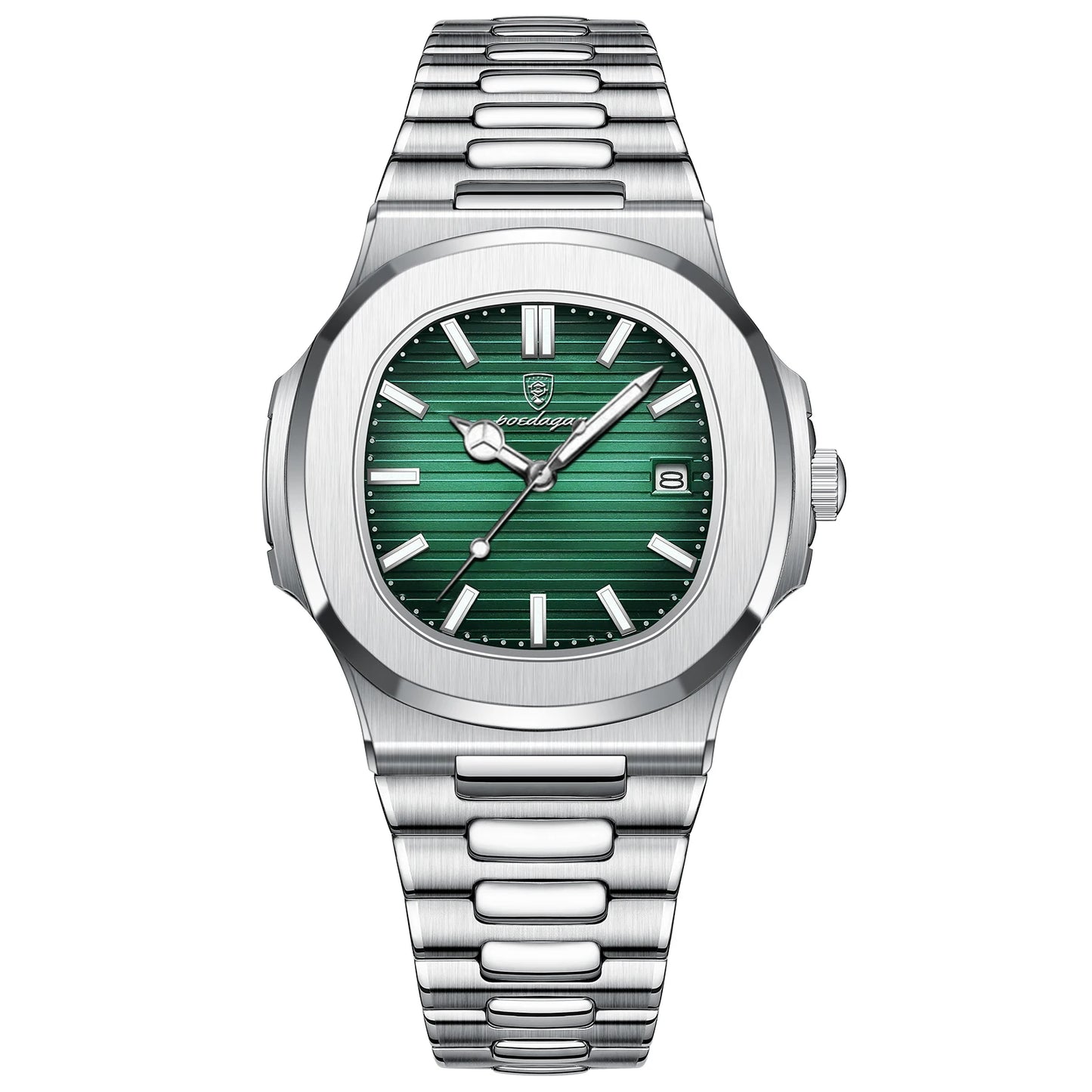 POEDAGAR Quadrat Luxus Herrenuhr Silber