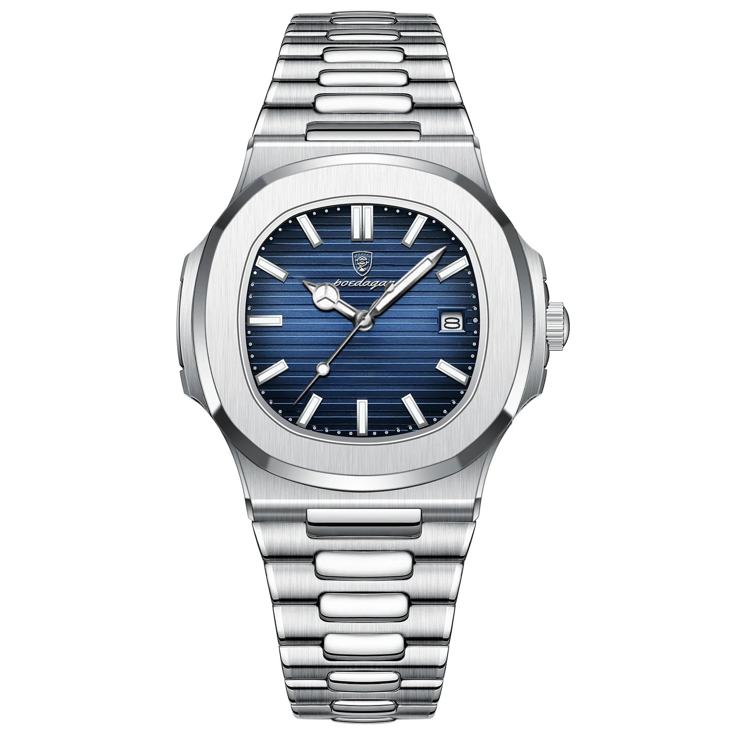 POEDAGAR Quadrat Luxus Herrenuhr Silber