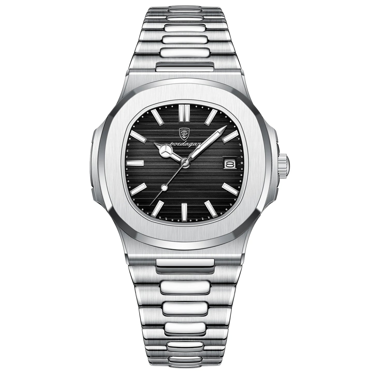 POEDAGAR Quadrat Luxus Herrenuhr Silber