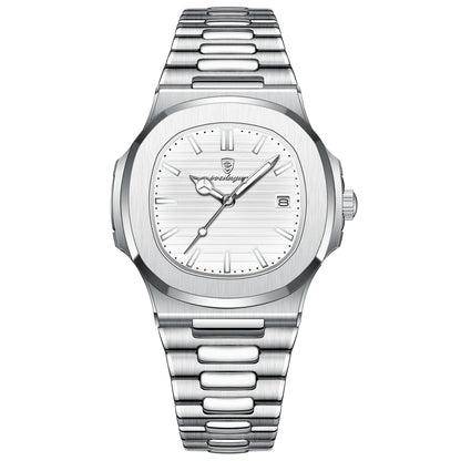 POEDAGAR Quadrat Luxus Herrenuhr Silber
