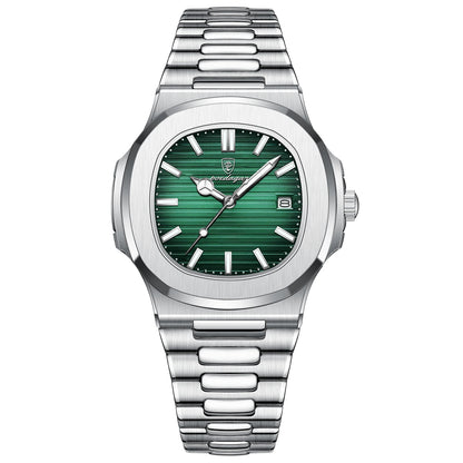 POEDAGAR Quadrat Luxus Herrenuhr Silber