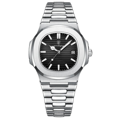 POEDAGAR Quadrat Luxus Herrenuhr Silber